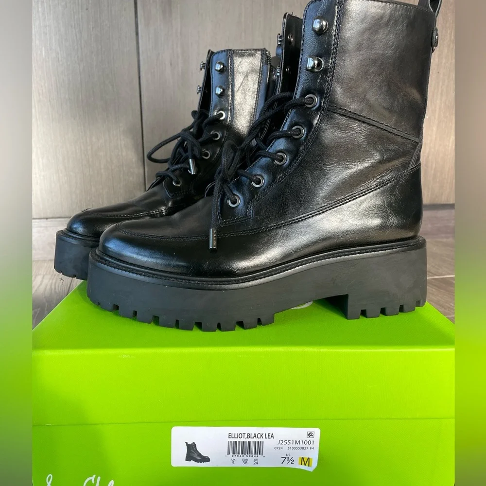 Sam Edelman Black Leather Women's Platform Boots - Picture 4 of 8